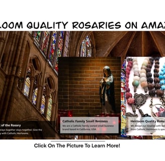 Image of inside a cathedral with heirloom Rosaries.