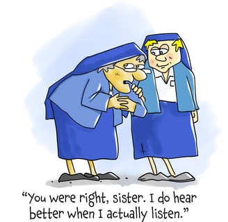 Two nuns lovingly reconciling from some kind of dispute.