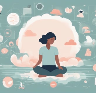 a woman sitting in a lotus position on a cloud