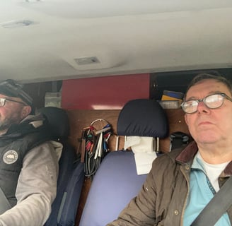 Steve and Carl in the van