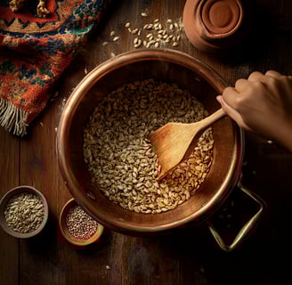 Cazo de cobre artesanal, Cocinar semillas mexicanas, Semillas tostadas, Cocina artesanal