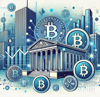 a building with a bunch of bitcoin and bitcoin symbols
