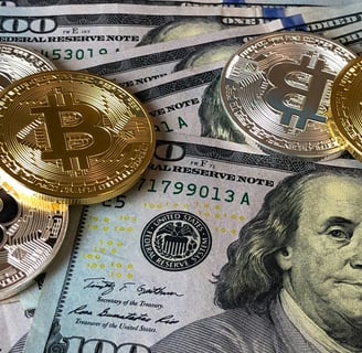 a pile of coins with a bitcoin on top of it