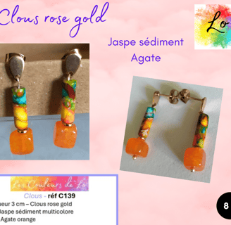 Boucles clous rose gold Jaspe sédiment Agate orange Les Couleurs de Lo