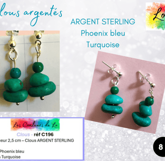 Boucles clous Argent sterling Phoenix bleu Turquoise Les Couleurs de Lo