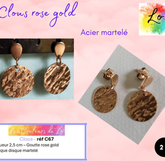Boucles clous rose gold disque métal martelé Les Couleurs de Lo