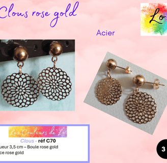 Boucles clous rose gold rosace métal Les Couleurs de Lo