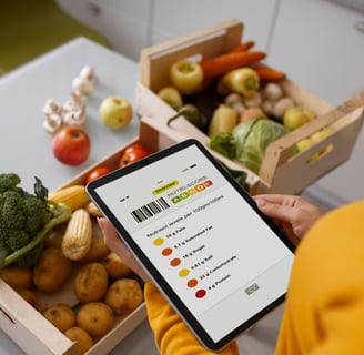 a person holding a tablet with a barcoden on it