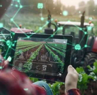 a person holding a tablet with a tablet on a field