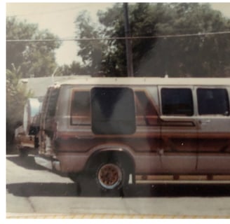 My granddad with fellow Army vets and one of his beloved vans.)