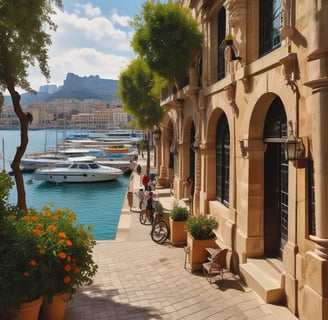 Aerial view of a beachside resort with modern buildings and a large swimming pool surrounded by palm trees. Rows of white lounge chairs and umbrellas line the sandy beach. The turquoise ocean stretches out at the bottom, gradually darkening in color. Dense greenery borders the top edge of the image.