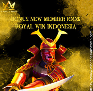 Gambar menampilkan promosi 'Bonus New Member 100%' dari Royal Win Indonesia