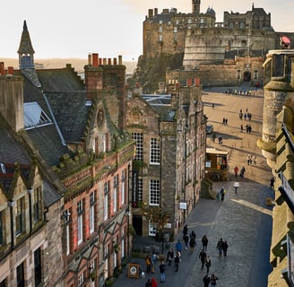 view of edinburgh city and edinburgh castle from diageo claive vidiz place