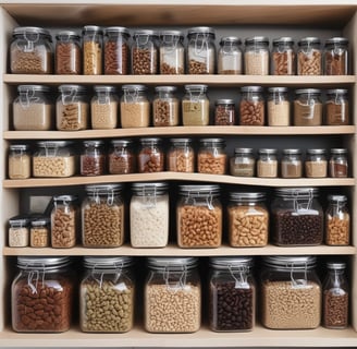 a shelf with many different types of food in it