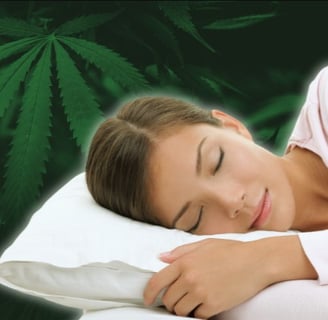a woman is sleeping on a pillow with a marijuana leaf
