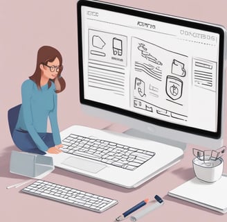 A laptop computer with a website displayed on the screen featuring the text 'Exceptional Web Application design & development'. The laptop is on a dark surface, and the website has a clean and modern design with a light background and colorful text elements.