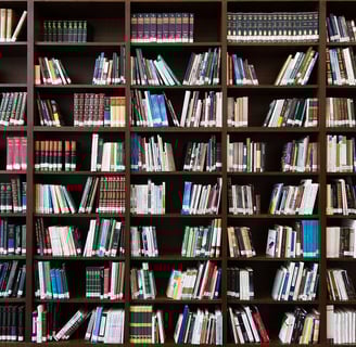 Bookshelf filled with books, symbolizing knowledge and healing resources