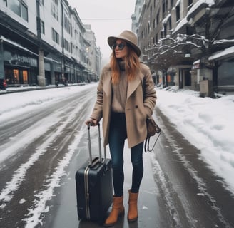 road covered by snow near vehicle traveling at daytime