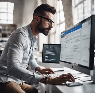 A man on desktop computer using pay per click marketting stratergy