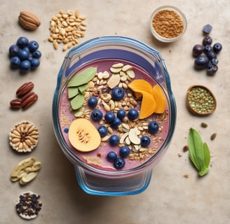 A person in a gray T-shirt is preparing a supplement drink in a modern kitchen. The individual is holding a container labeled 'Legion Pulse' next to a clear shaker bottle with some powder inside. The countertop is clean and smooth, and the background features dark cabinets and a tiled backsplash.
