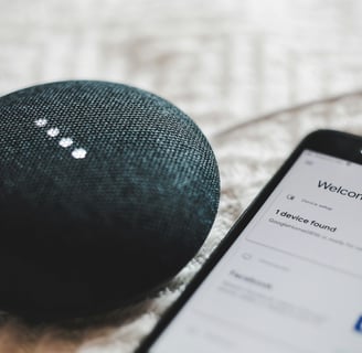 Smart speaker connected to phone with home automation screen