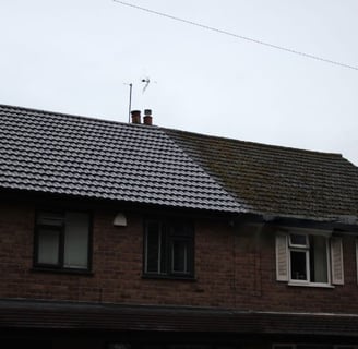 Stogas išvalytas nuo samanų ir dumblių taip atrodo ką tik po paslaugos atlikimo.