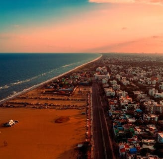 A beautiful view of sea alone with city view with sky background