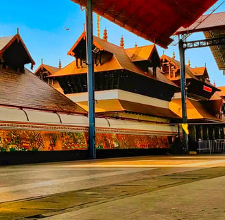 Temple complex with a beautiful architecture and a road in front of temple