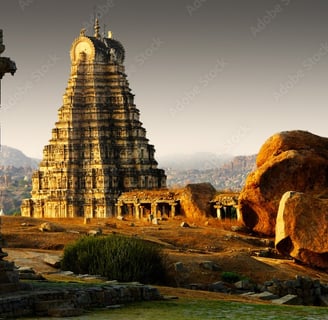 A Shrine of a hindu temple carved in the ancient time with a beautiful sky background 