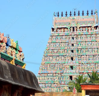 A beautiful temple shrine with colorful painting of Hindu temple