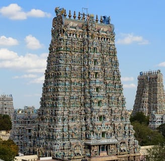 A beautiful Hindu temple shrine with colorful painting