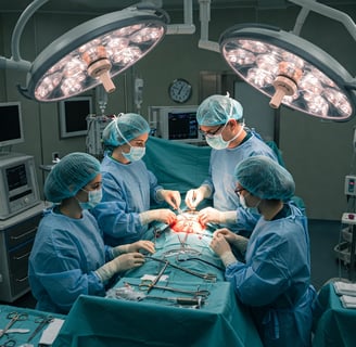 Cirurgiões realizando cirurgia para um tumor abdominal