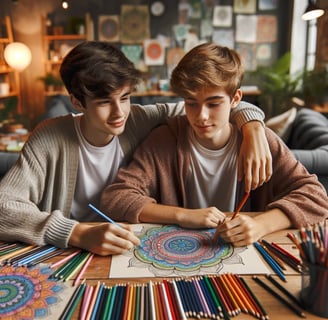 image of brothers working on mandala