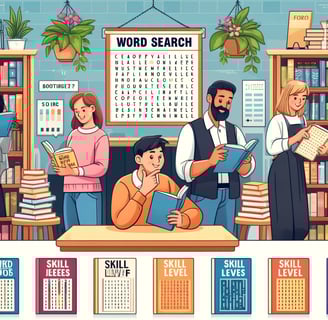 an-engaging-illustration-showing-people-choosing-the-right-word-search-book-for-their-skill-l