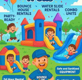 Children enjoying bounce house rentals in Oklahoma City backyard event