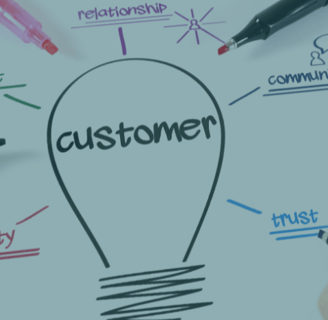 A lightbulb outlined with different areas of customer focus. 