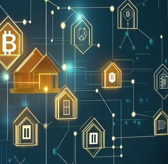 a house with a bitcoin and bitcoin symbols