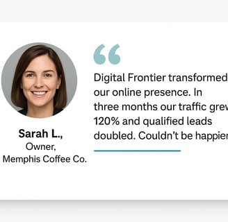 a woman with a quote about Digital Frontier Marketing
