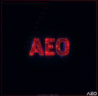 a red and blue neon sign that says aeo