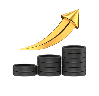 a gold arrow pointing upward to a graphing graphing