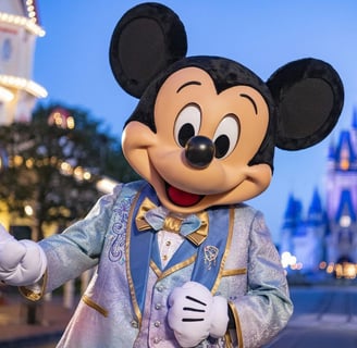 Mickey Mouse standing in front of the Castle at Disneyland California