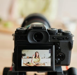 a camera with a woman in a yellow dress