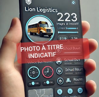 a person holding a cell phone with a school bus in the background