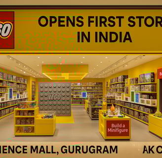 LEGO India store launch at Ambience Mall Gurugram featuring brick walls, BYOM stations, and exclusive India-themed LEGO build