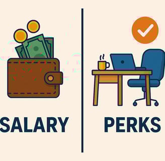 A digital illustration comparing salary and perks, highlighting compensation choices and employee benefit strategies in the 2