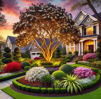 a beautiful southeast U.S. region garden at sunset