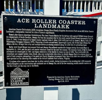 A sign naming Swamp Fox as an American Coasters Enthusiast landmark