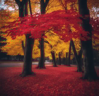 red and yellow leaf trees on green grass field during daytime