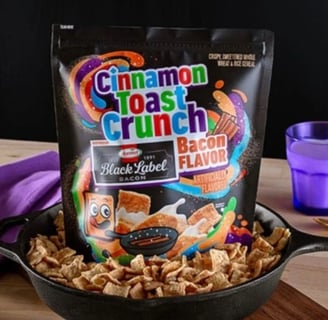 Limited-edition Cinnamon Toast Crunch Hormel Bacon Cereal available online at Walmart — image courte