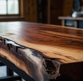 a wooden table with a wooden table top
